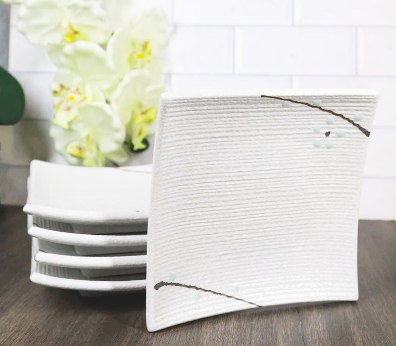 Set Of 6 Yukino Hana Snowflakes Square Appetizer Dessert Salad Ceramic Plates