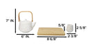 White Marble Vein Porcelain 22oz Teapot And 2 Tea Cups With Bamboo Tray Set