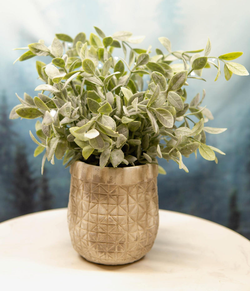 Realistic Artificial Botanica Sage Bush Faux Plant Fern In Patterned Pot 10"H