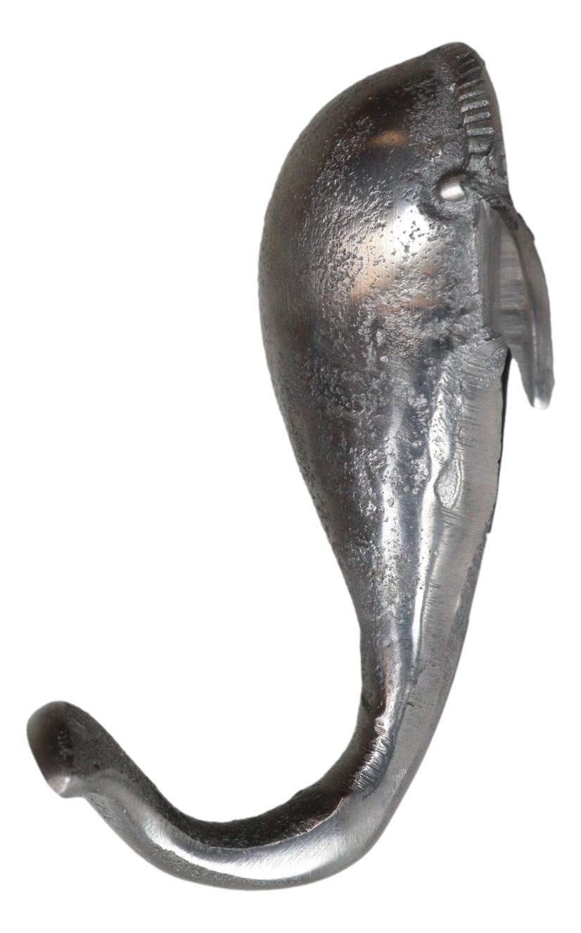 Set of 2 Aluminum Nautical Marine Beluga Whale Flailing Tail Wall Hook Hangers