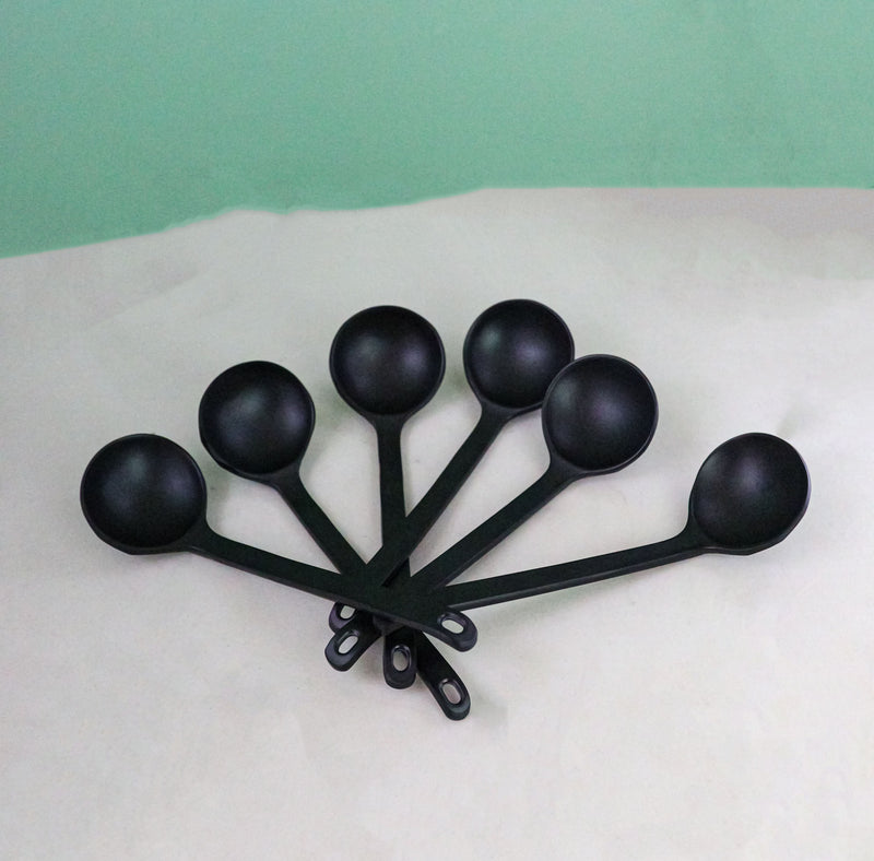 Pack Of 6 Ridged Matte Black Melamine Stirring Mixing Serving Ladle Spoons