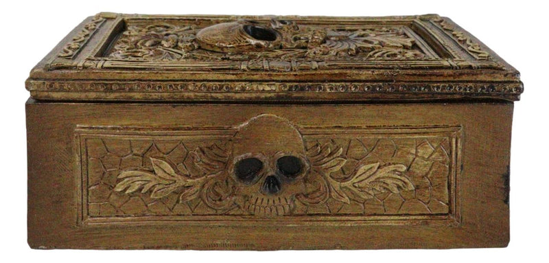 Rustic Bronzed Tooled Floral Mayan Aztec Skull Wicca Tarot Cards Decorative Box