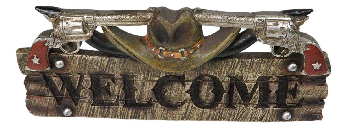 Rustic Western Cowboy Hat With Dual Pistols Welcome Sign Wall Decor Plank