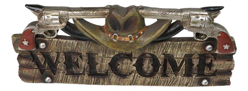 Rustic Western Cowboy Hat With Dual Pistols Welcome Sign Wall Decor Plank
