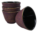 Pack Of 4 Burgundy Red With Gold Cast Iron Tetsubin Textured Tea Cups 3oz