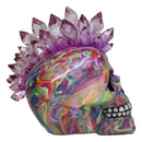 Punk Rock Rainbow Tie Dye Skull With Colorful LED Mohawk Crystal Hair Figurine