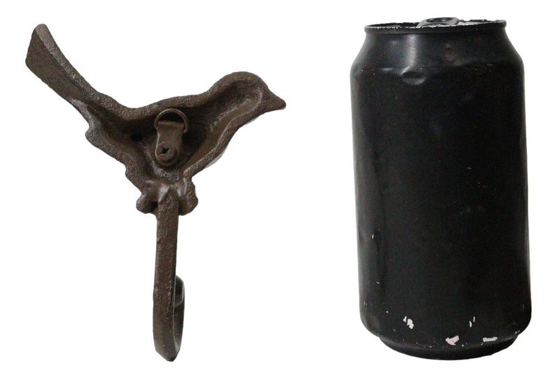 Set Of 2 Rustic Cast Iron Morning Song Bird On Branch Wall Coat Towel Hook Decor