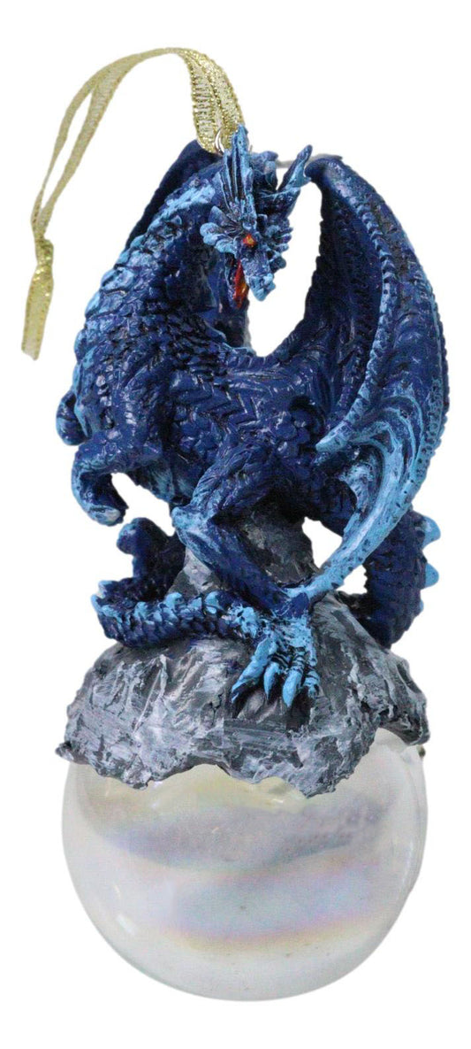 Ruth Thompson Blue Stormchaser Dragon On Pearl Glass Ball Ornament Figurine 5"H