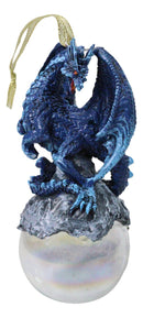 Ruth Thompson Blue Stormchaser Dragon On Pearl Glass Ball Ornament Figurine 5"H