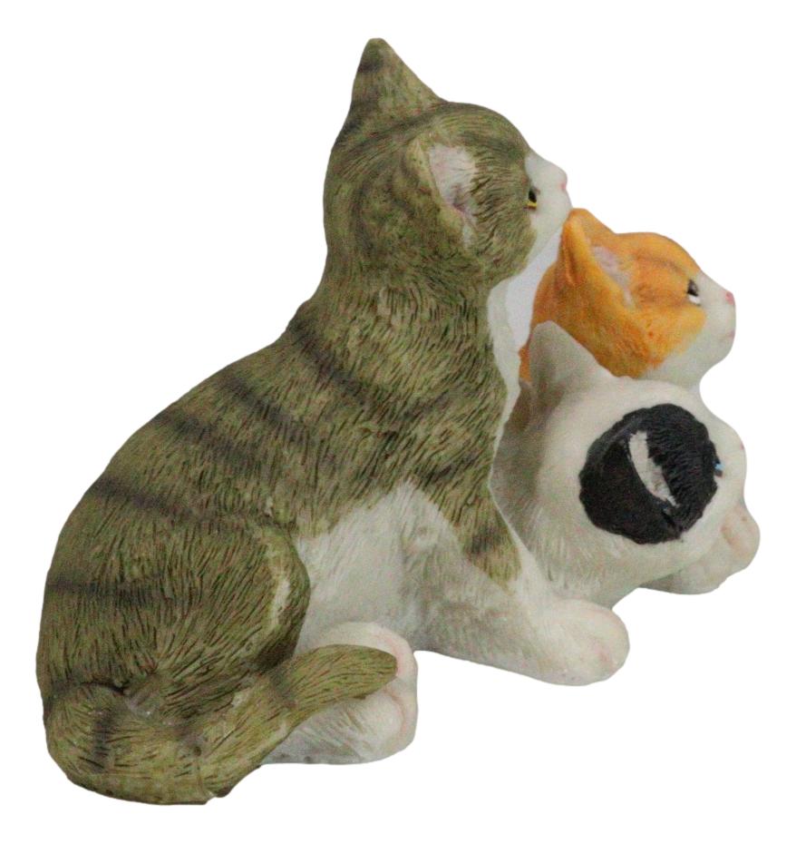 Lifelike Adorable 3 Calico Grey Tabby Colorful Kitten Cats Cuddling Figurine