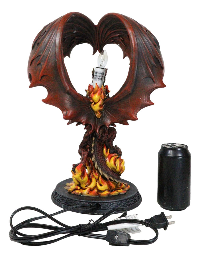 Red Hell Fire Flame Volcano Dragon Table Lamp With Towering Canopy Wings Statue