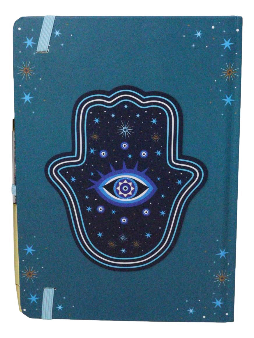 Ebros Gift Hand of Hamsa Evil Eye A5 Notebook Journal with Crystal Pen