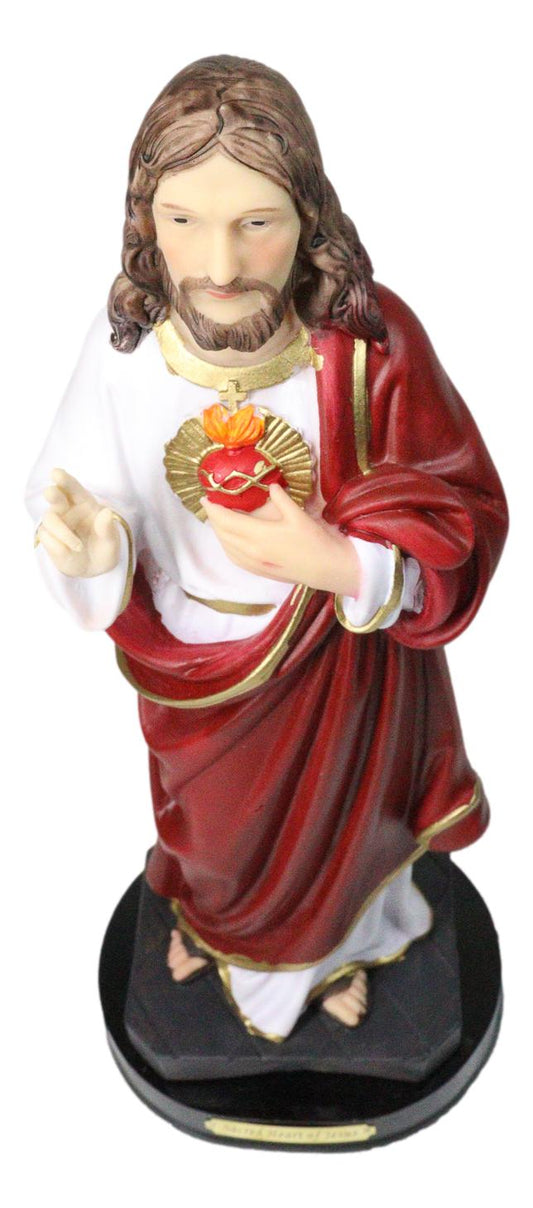 Catholic Sacred Heart of Jesus Christ in Scarlet Red Robe Statue With Base 12"H