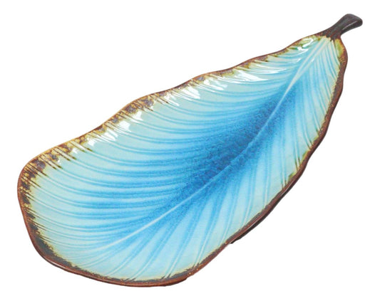 Blue Sky Aozora Kannyu Collection Ceramic Leaf Shaped Large Serving Platter 16"L