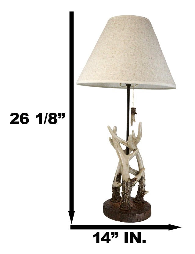 Rustic Western Entwined Stag Deer Antlers On Tree Ring Table Lamp With Shade