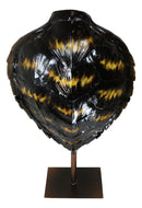 Nautical Marine Black Tone Faux Hawksbill Turtle Shell Sculpture With Pole Stand