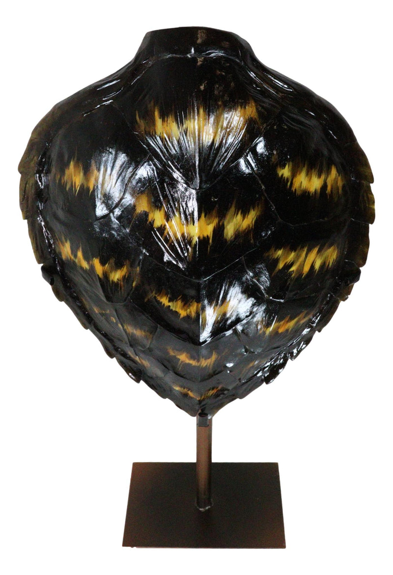Nautical Marine Black Tone Faux Hawksbill Turtle Shell Sculpture With Pole Stand