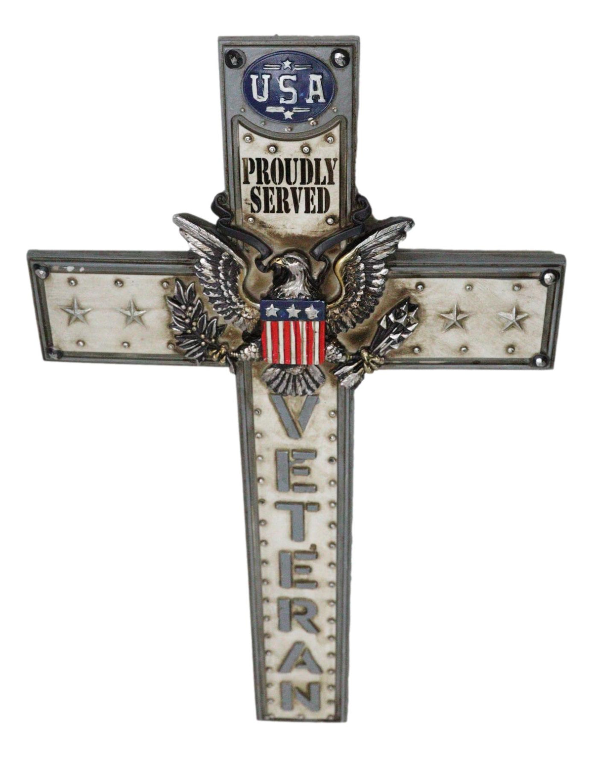 Western USA Proudly Served Flag American Great Seal Eagle Veteran Wall Cross - Ebros Gift