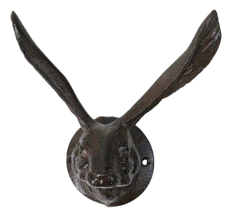 Large Rustic Cast Iron Whimsical Bunny Rabbit with Cute Ears Wall Hook Sculpture