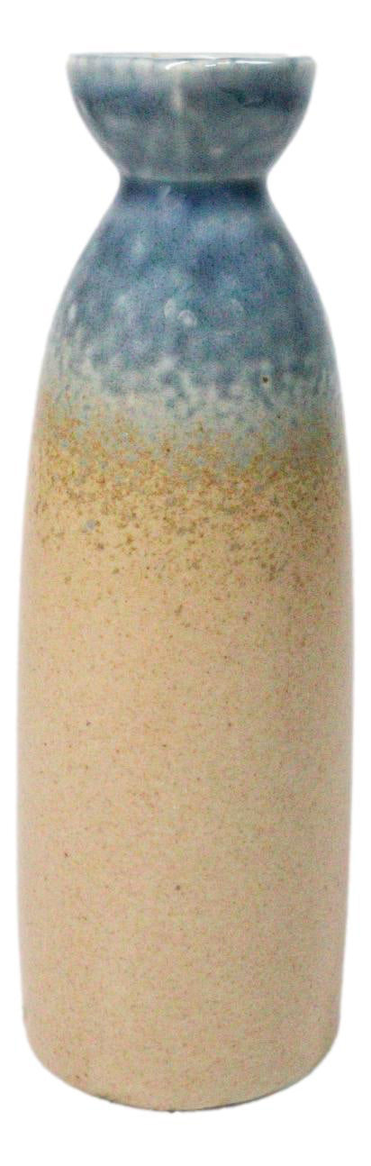 Set Of 6 Porcelain Blue & Sand Ao Nagashi Japanese Wine Sake Tokkuri Flasks 9oz