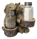 Elephant Couple with Intertwined Trunks Glass Salt and Pepper Shakers Holder