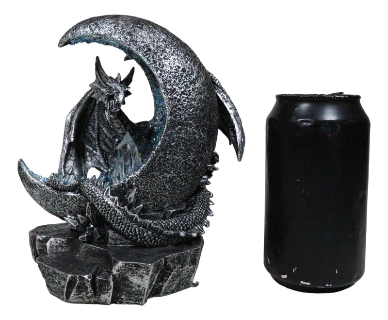 Gothic Dragon Guarding Crescent Moon with Faux Geode LED Crystals Figurine