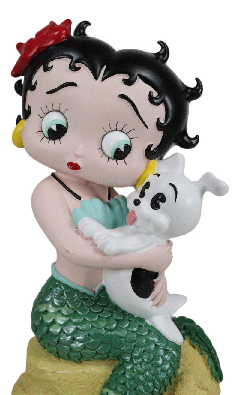 Ocean Mermaid Betty Boop Sitting On Coral With Pudgy Dog Novelty Figurine