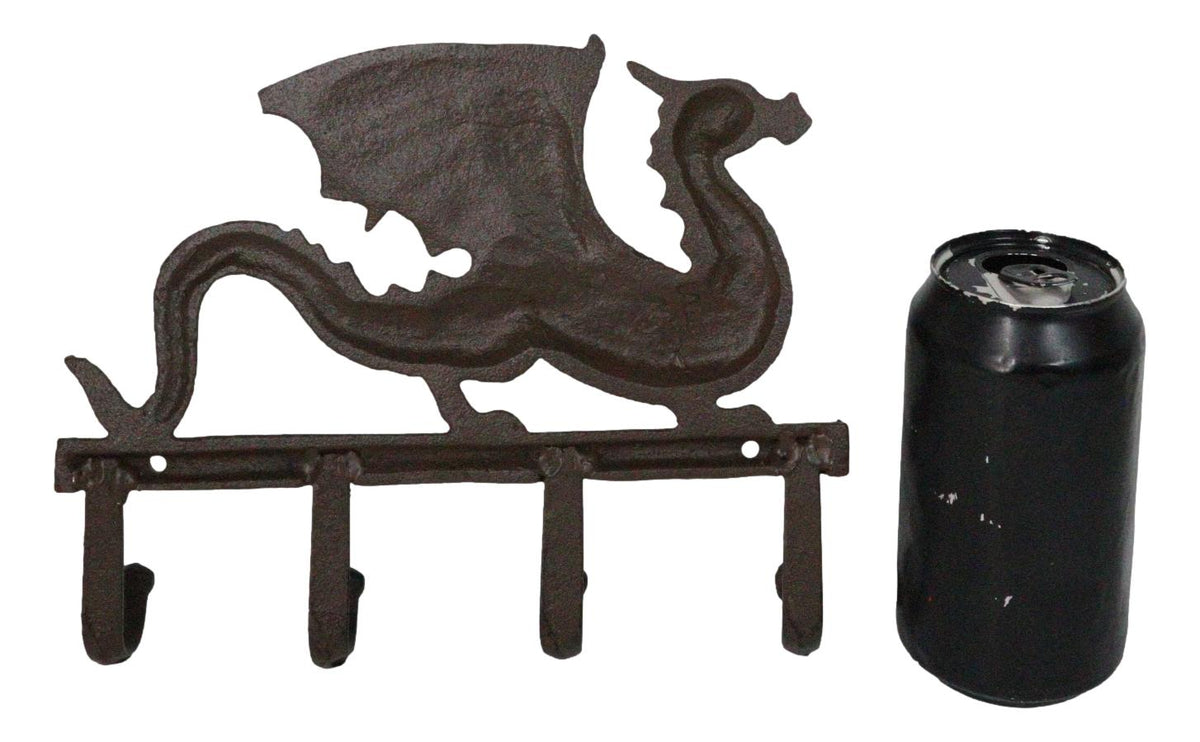 Cast Iron Legends Fantasy Sentinel Guardian Dragon 4 Pegs Wall Keys Hats Hook