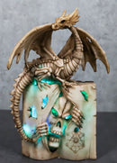 Skeleton Bone Dragon On Spell Book Of The Dead Skull Mummy LED Light Figurine