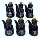 Set Of 6 Blue Japanese Calligraphy Shoyu Tenmoku Porcelain Soy Sauce Flask 7oz