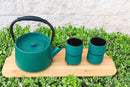 Green Modern Straight Edge Tetsubin Cast Iron Teapot 33oz And 4 Tea Cups Set