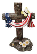 Patriotic Memorial Desktop Standing Rugged Cross With American Flag Figurine
