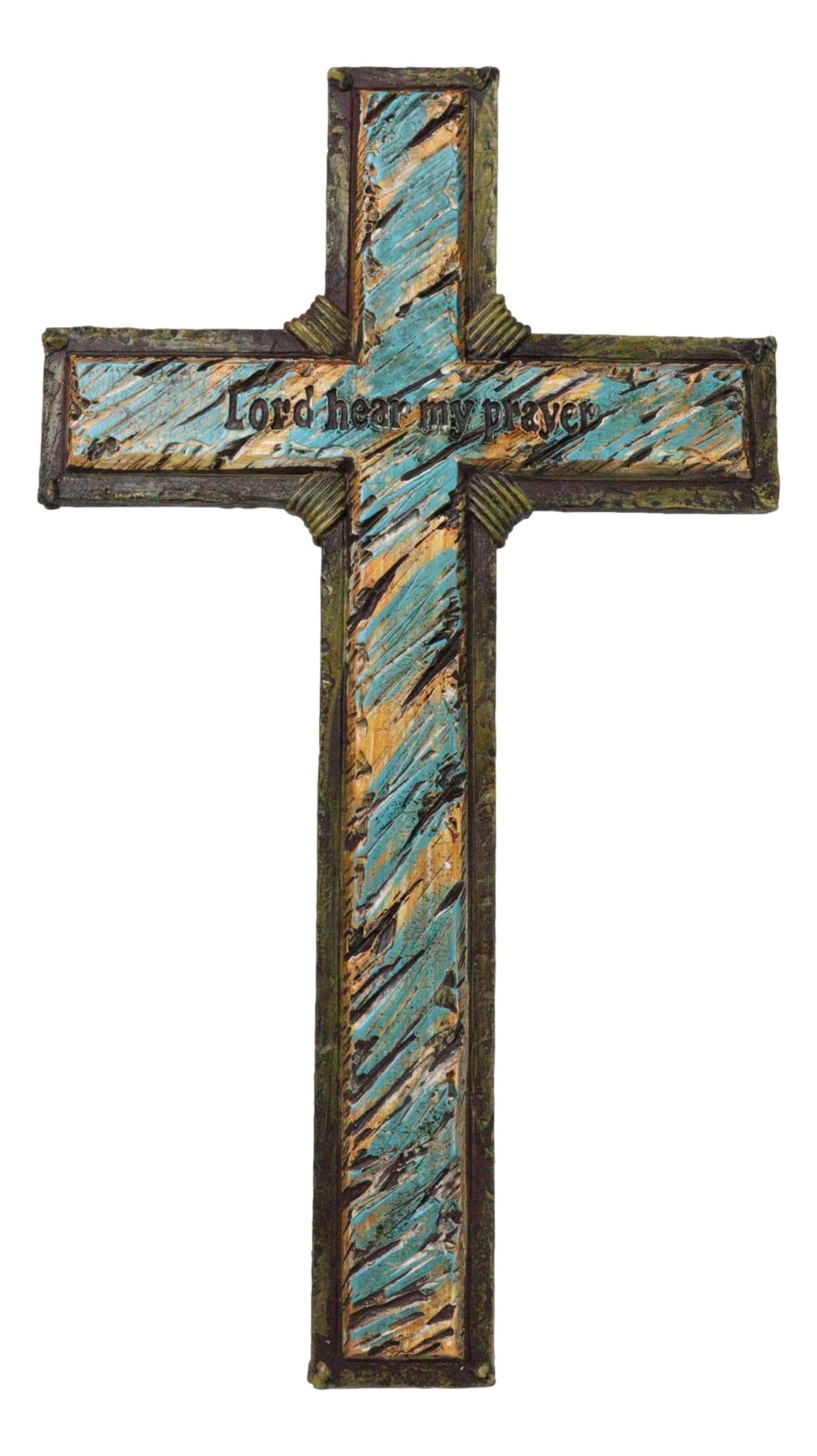Colorful Turquoise Sunset Lord Hear My Prayer Wall Cross Plaque Figurine 12"H