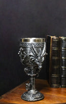 Medieval Gothic Twin Serpentine Dragons Wine Goblet Chalice With Celtic Knotwork