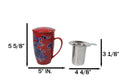 Red Oriental Dragon King 15oz Porcelain Tea Mug With Lid Stainless Steel Infuser