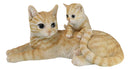 Realistic Curious Feline Orange Tabby Cat Mother with Cute Kitten Figurine 12"L