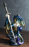Blue Metallic Ice Knight Dragon With Orb and Gothic Sword Letter Opener Figurine