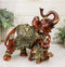 Buddha Feng Shui Decorated Golden Elephant With Calf Trumpeting Statue 10"L