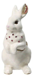 White Easter Bunny Rabbit Pewter Austrian Crystals Jeweled Trinket Jewelry Box