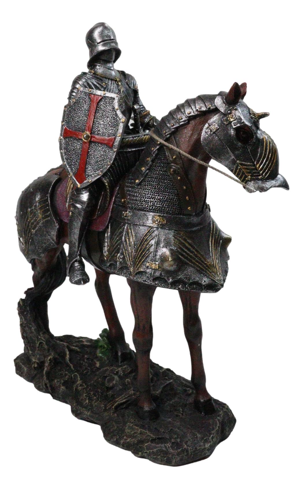 Ebros Gift Crusader Dark Knight on Armored Horse Medieval Cavalry Figurine
