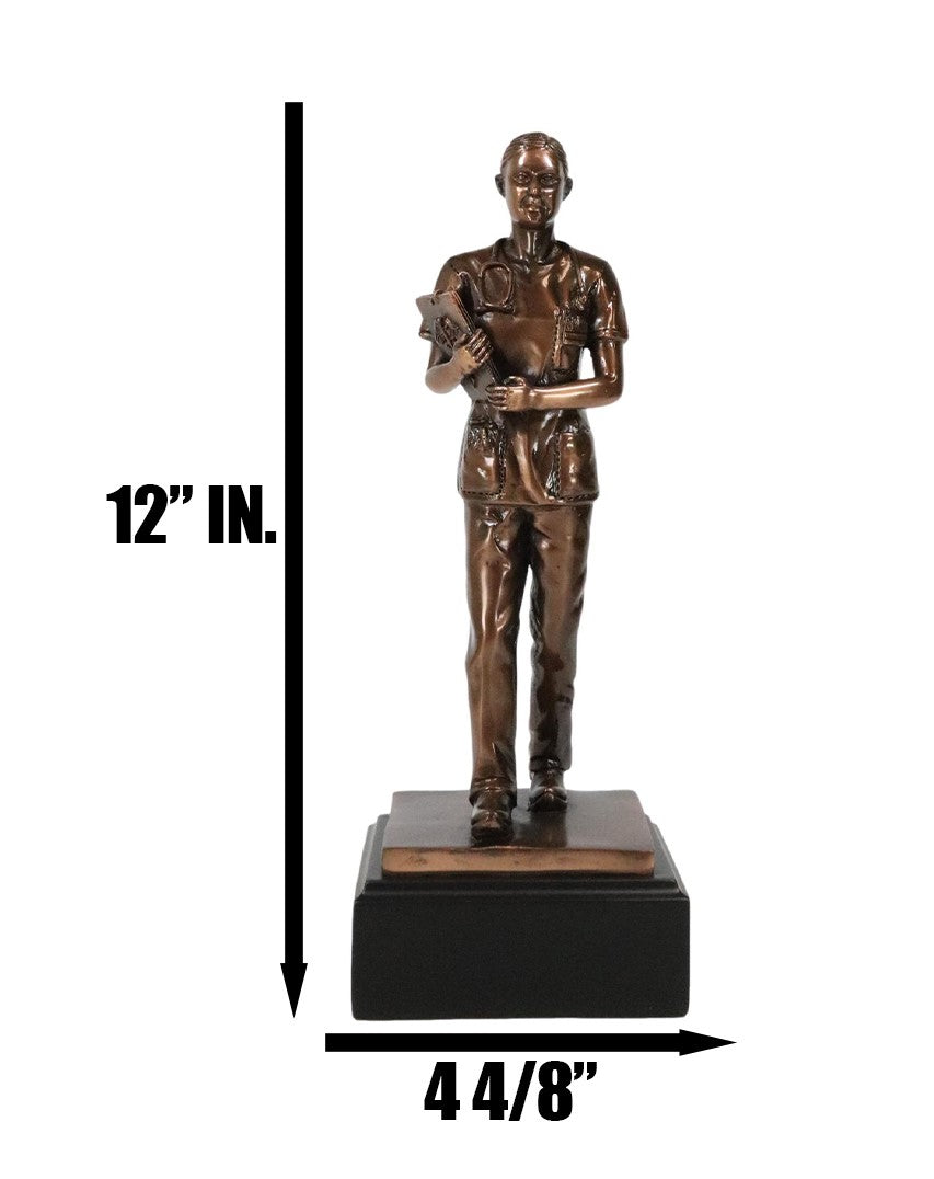 Medical Professional Physician Female Nurse Doctor Bronzed Resin Statue W/ Base - Ebros Gift