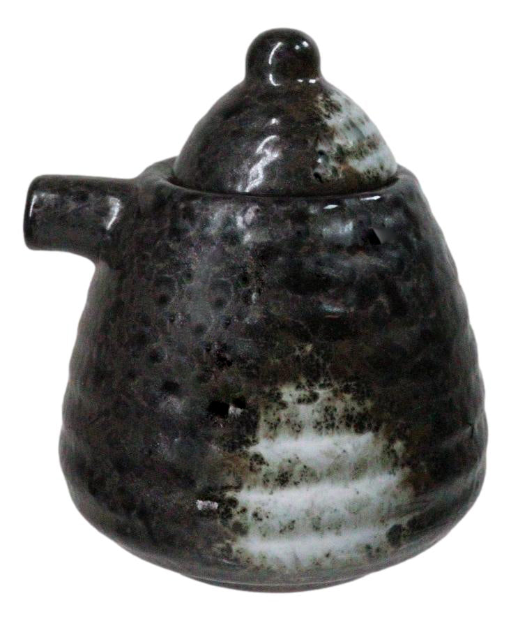 Set Of 6 Charcoal Grey Hakumu Tenmoku Porcelain Soy Sauce Shoyu Flask Dispensers