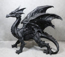 Large 24"L Nightfury Black Shadow Dragon Standing With Perched Up Wings Statue