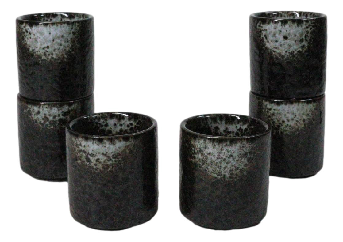 Hakumu Black Ochoko Ceramic Sake Cups 1.5 Oz, Set of 6, Japanese Style Drinkware