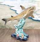 Nautical Marine Wildlife Great White Shark Swimming Over Sea Coral Reef Statue