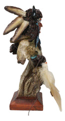 Native Indian Chief Warrior Hunter With Buffalo Horns And Feathers Bust Figurine