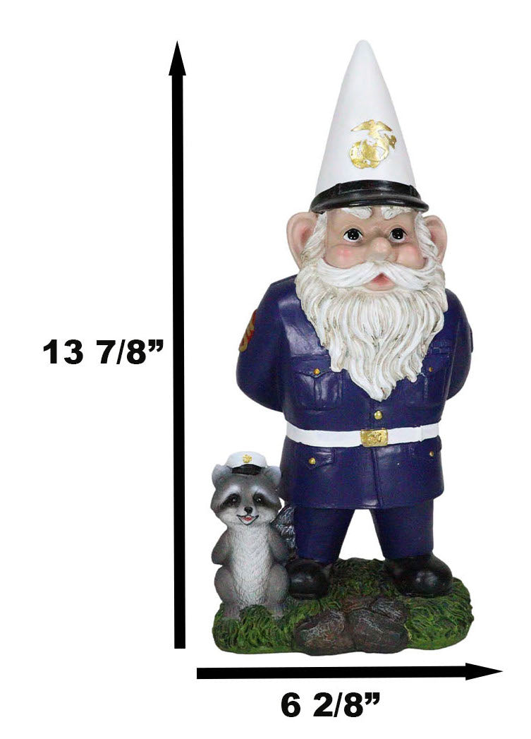 USA Patriotic Armed Forces Semper Fidelis Marine Gnome With Raccoon Statue