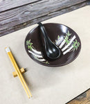 Green Bamboo Forest Black Ceramic Ramen Bowl Soup Spoon Chopsticks And Rest Set