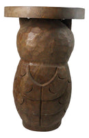Hand Carved Whimsical Wise Owl Round Top Side Table Made Of Mango Wood 18" Tall