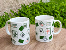Set Of 2 Green White Chinese Mahjong Character Tiles Ceramic Mug Cups 11oz
